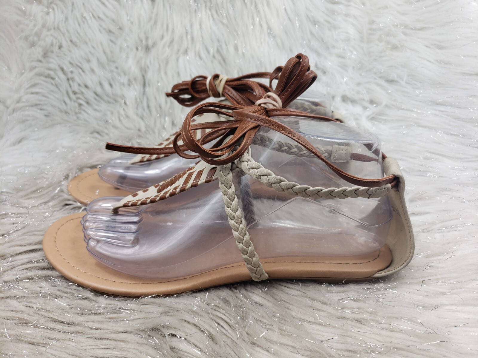 MERONA Beige Tan Ankle Lace Up Casual Dress Sandals Size 8