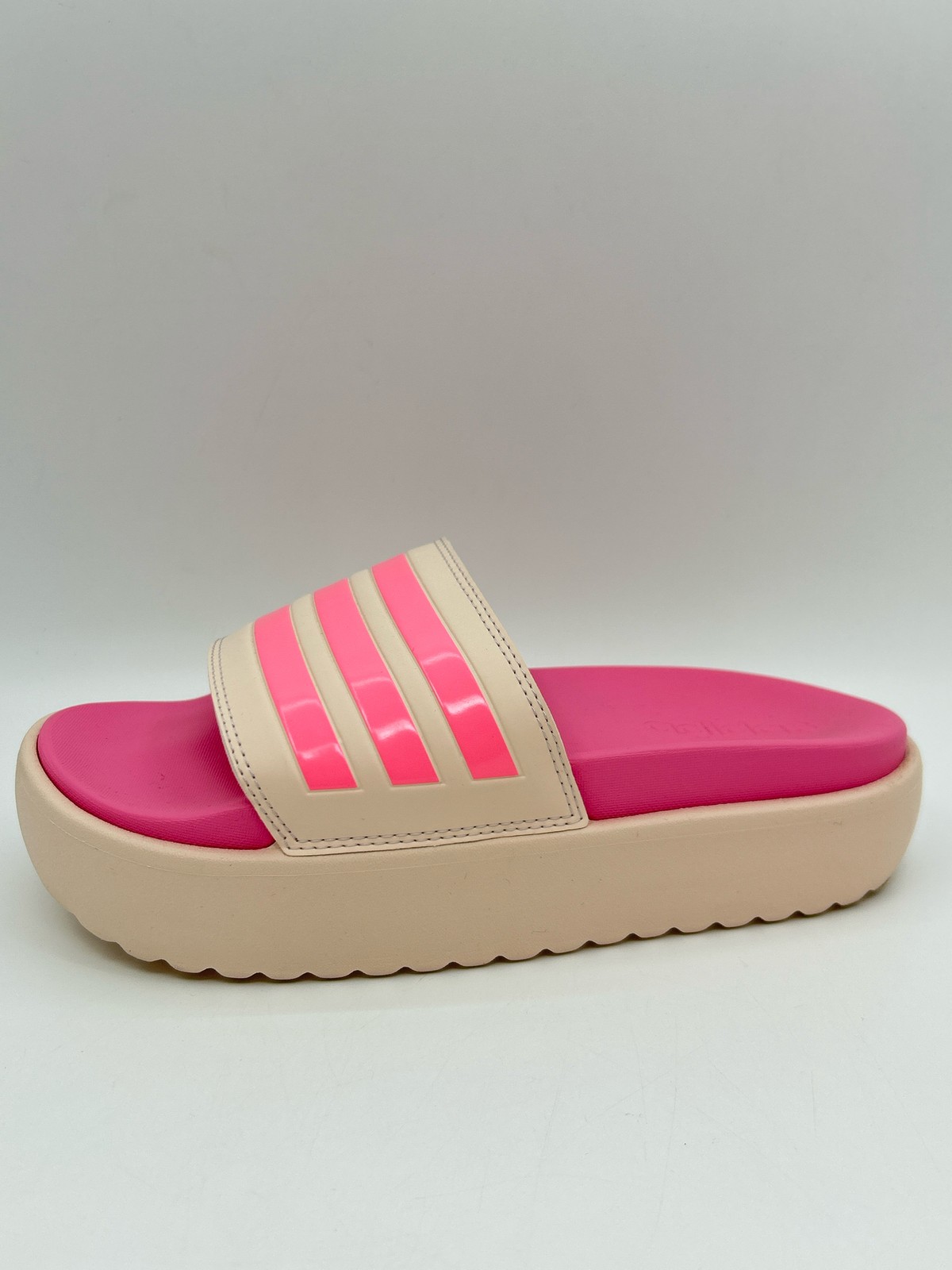 ADIDAS Adilette Platform Slide Sandals SZ 7 PINK BEIGE Women Flats Beach Logo