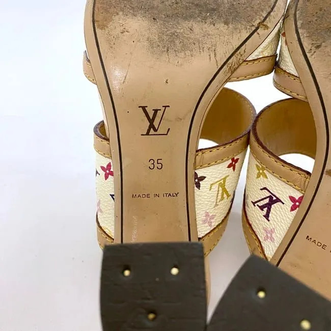 LOUIS VUITTON Monogram Multicolor Mule Sandals Beige White Size 35 US 5 Authenti