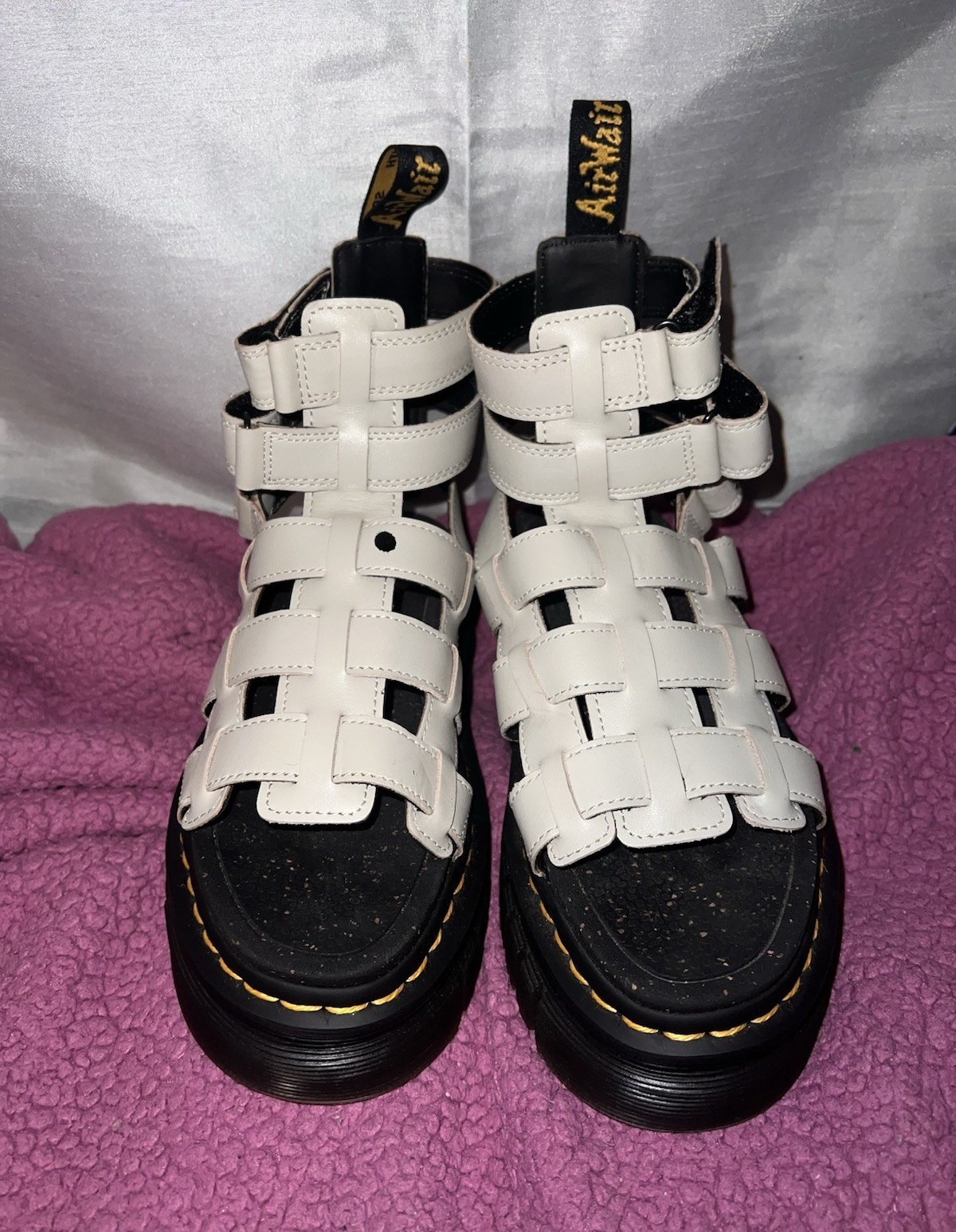 Dr. Martens Women’s Gladiator Sandals Hook & Loop Ankle Straps White/Black 6 US