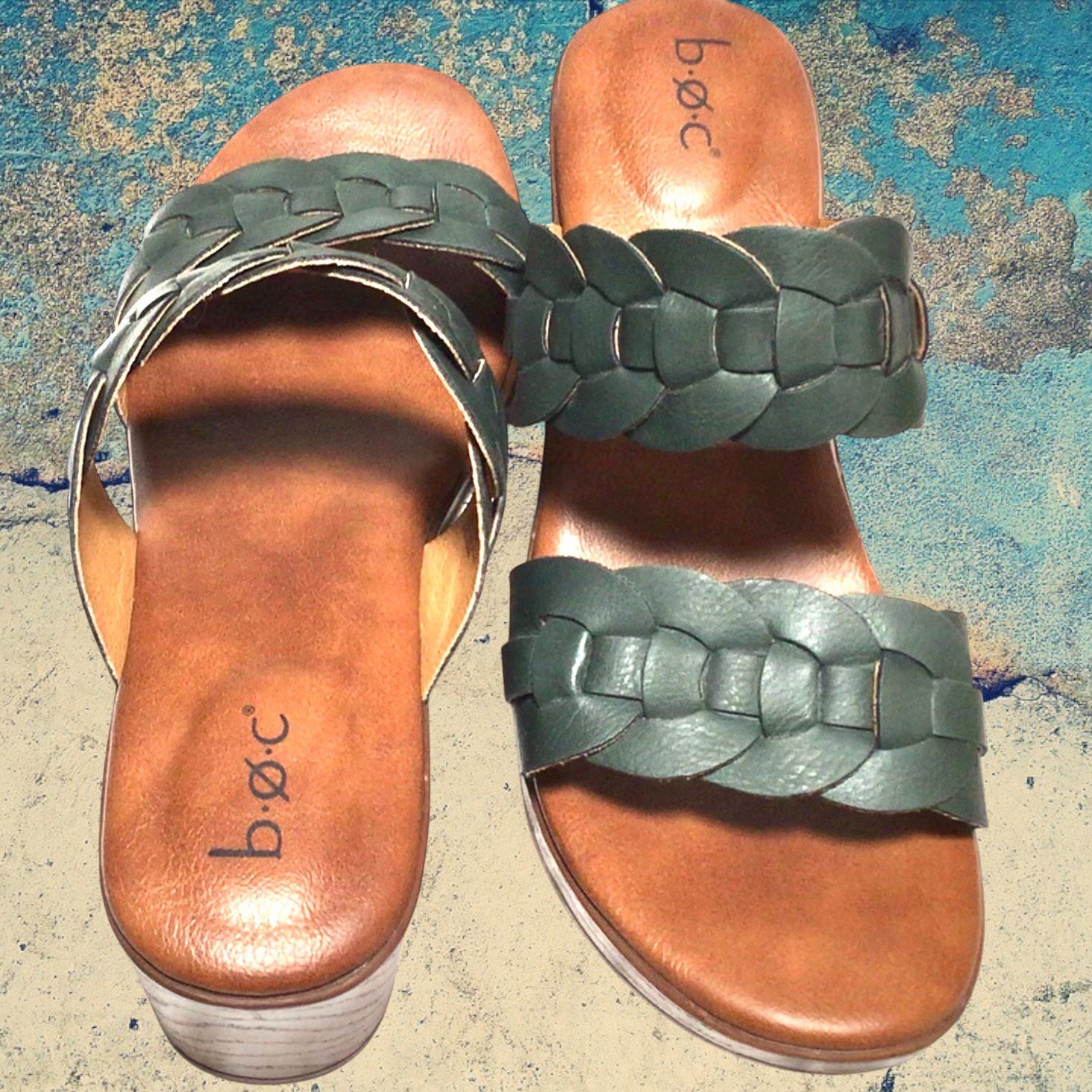 b.ø.c. Born Concepts Women’s Braided Sandals(8M)Deep Denim Blue Block Heel 44.99