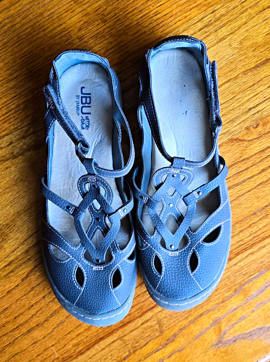 JBU Women’s Blue Strappy Comfort Sandals Hook & Loop Flat Size 10