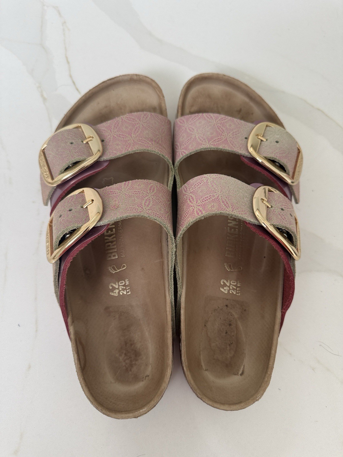 Birkenstock Arizona Leather Big Buckle Pink Ceramic With Gold Metallic 42 11 R