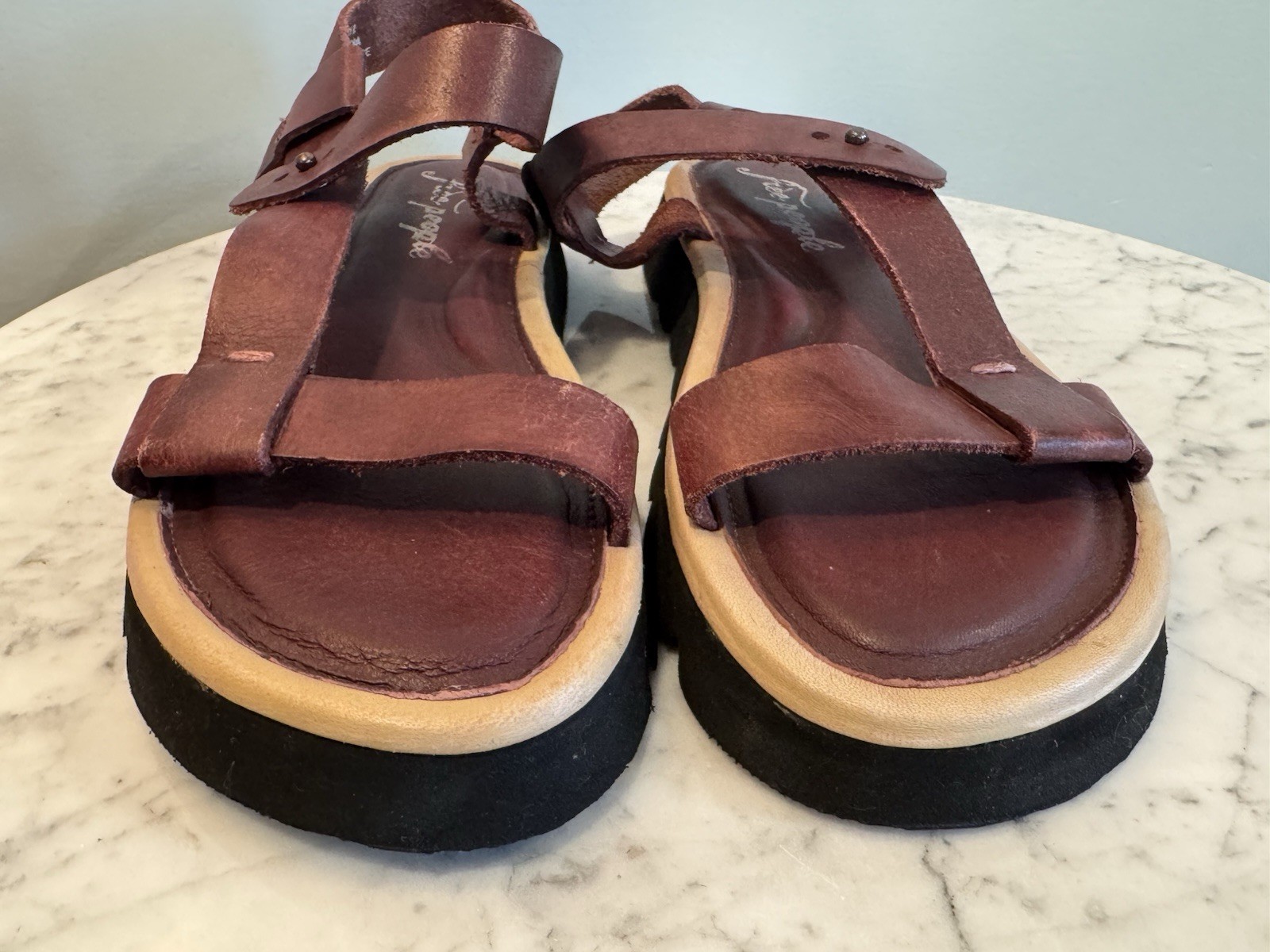 Free People Leather Strappy Sandals Burgundy Womens Size 39 US 9