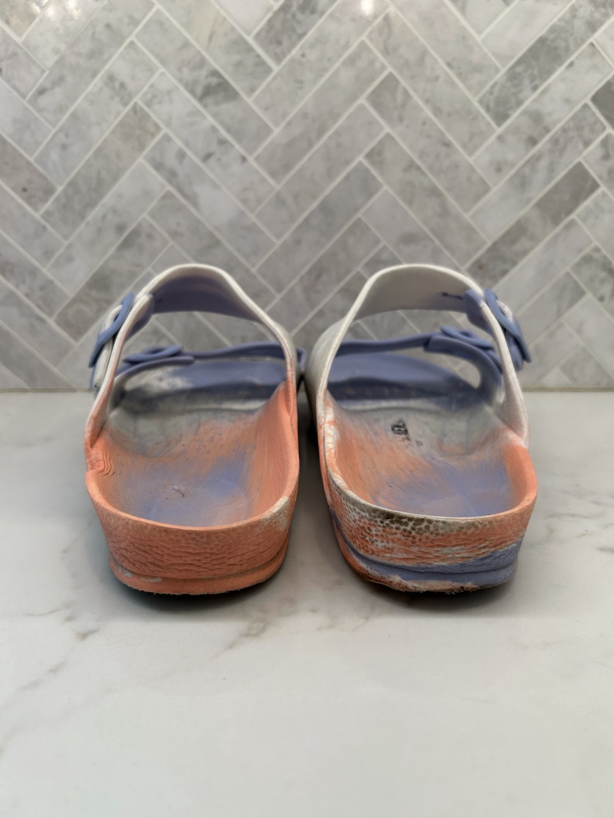 Birkenstock Arizona EVA Sandal Womens Size 40 9 9.5 Purple Fog White Tie Dye