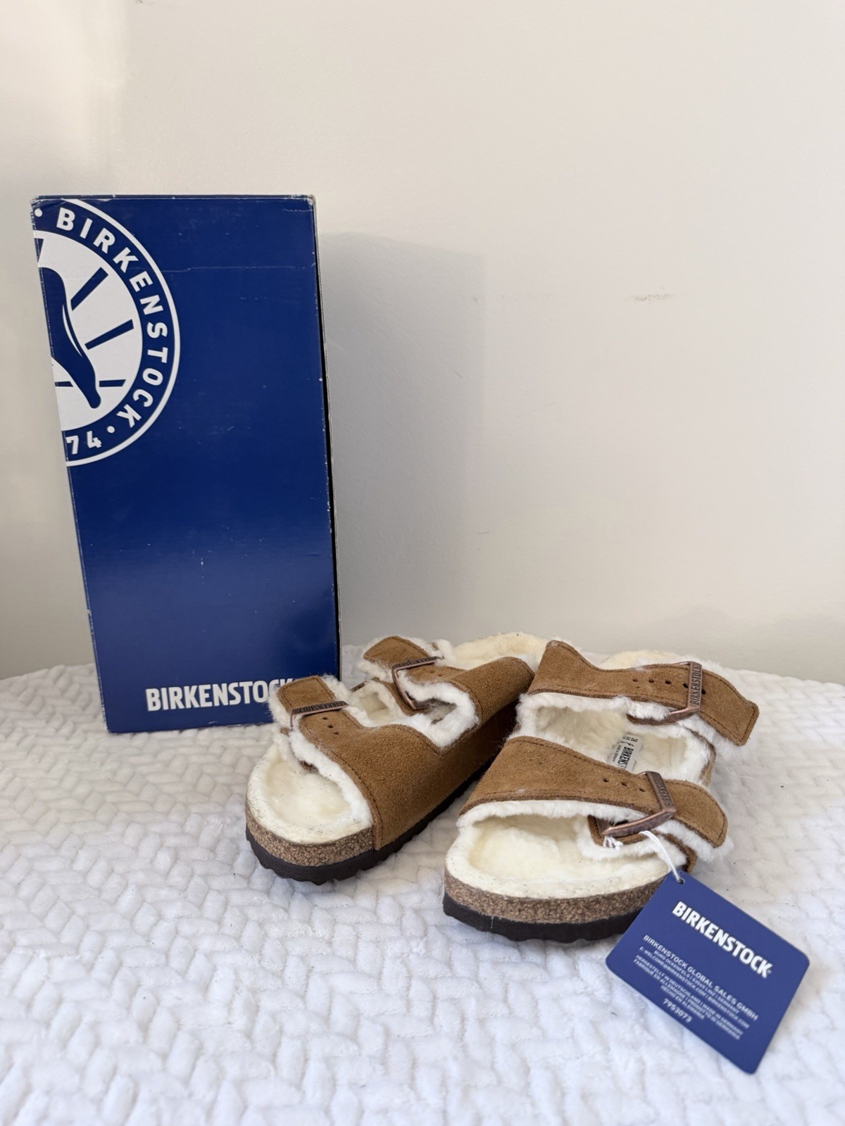 Birkenstock Arizona Shearling Mink Leather Narrow EU 38 US Womens 7 Men’s 5
