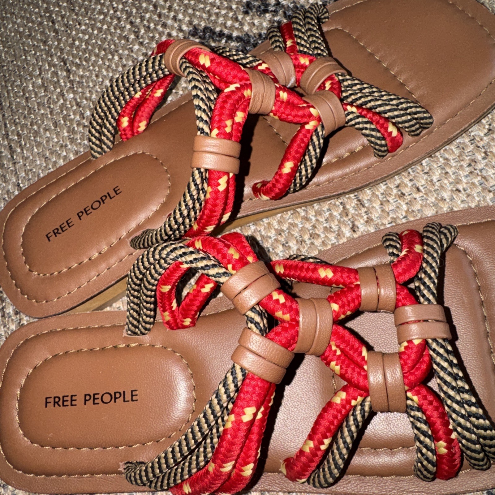 Free People Tide Up Rope Sandals Women’s Size 7 Red/Tan EUC!