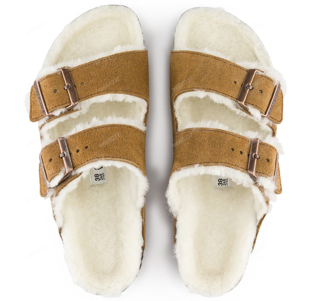 Birkenstock Arizona Shearling Suede Leather Mink Unisex Comfort Sandals SZ 37-40