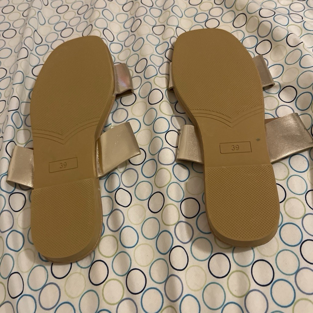 Coconu Women’s Leather Slide Sandals Gold Slip On Solid Flat
