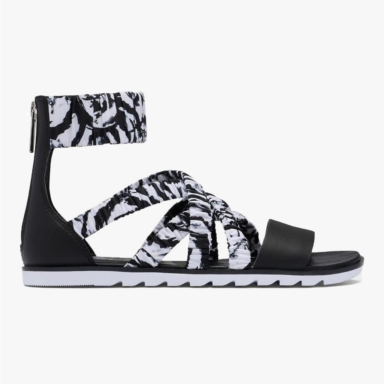 SOREL Ella II Ankle Strap Sandal, Zebra White Black Size 11 NWOT