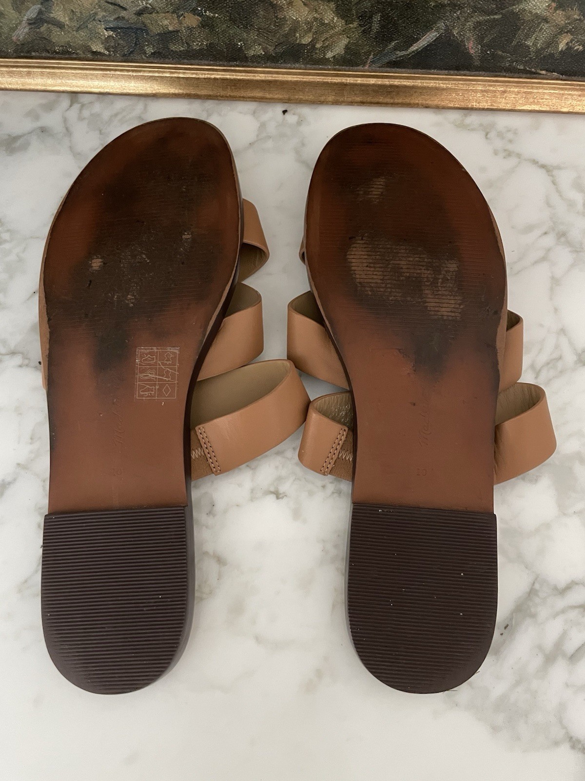 Madewell Mena Sandal Size 10 Camel Tan Cognac Leather Strappy Slide Flat