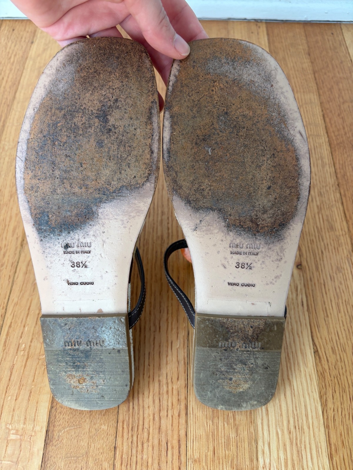 Miu Miu Spring Summer 2005 38.5 Mirrored Thong Sandals Vintage Excellent