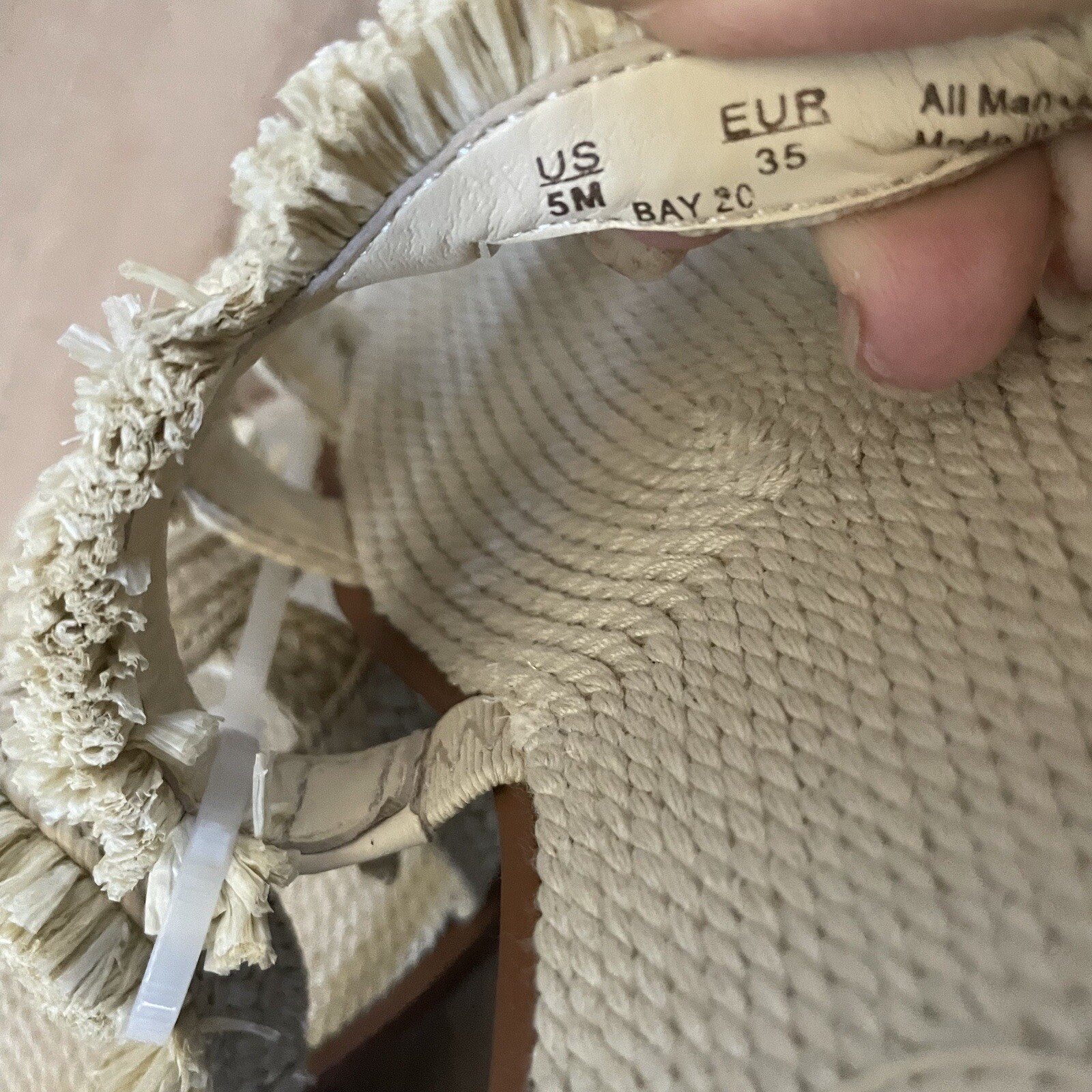 Sam Edelman Sandal Bay Natural Raffia Slide Size 5M Open Slip On Leather Flats