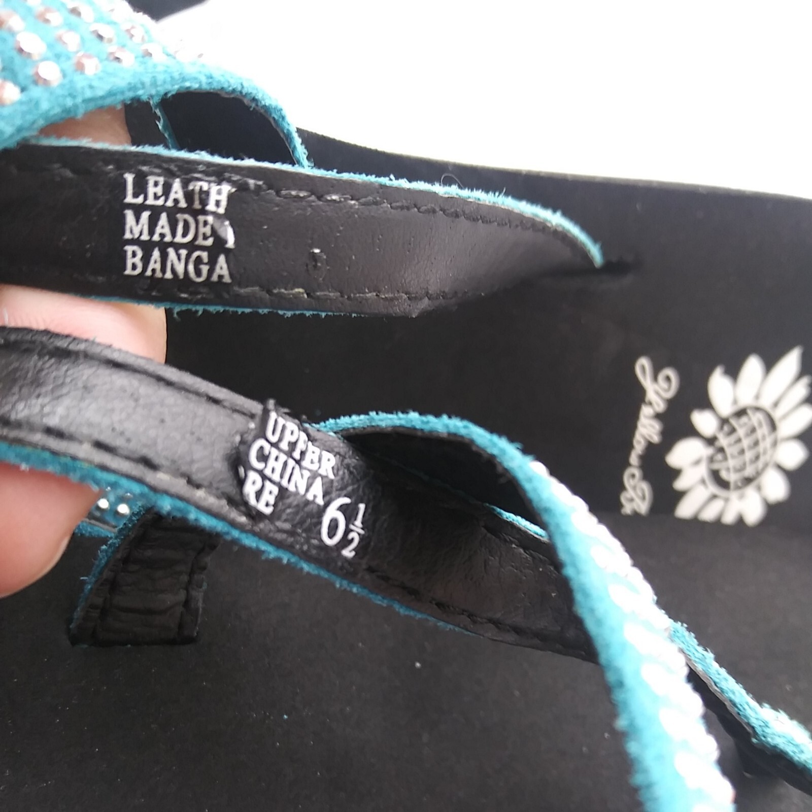 Yellow Box BANGARE Sandals Blue Leather Upper Black 1.25″ Sole womens size 6.5