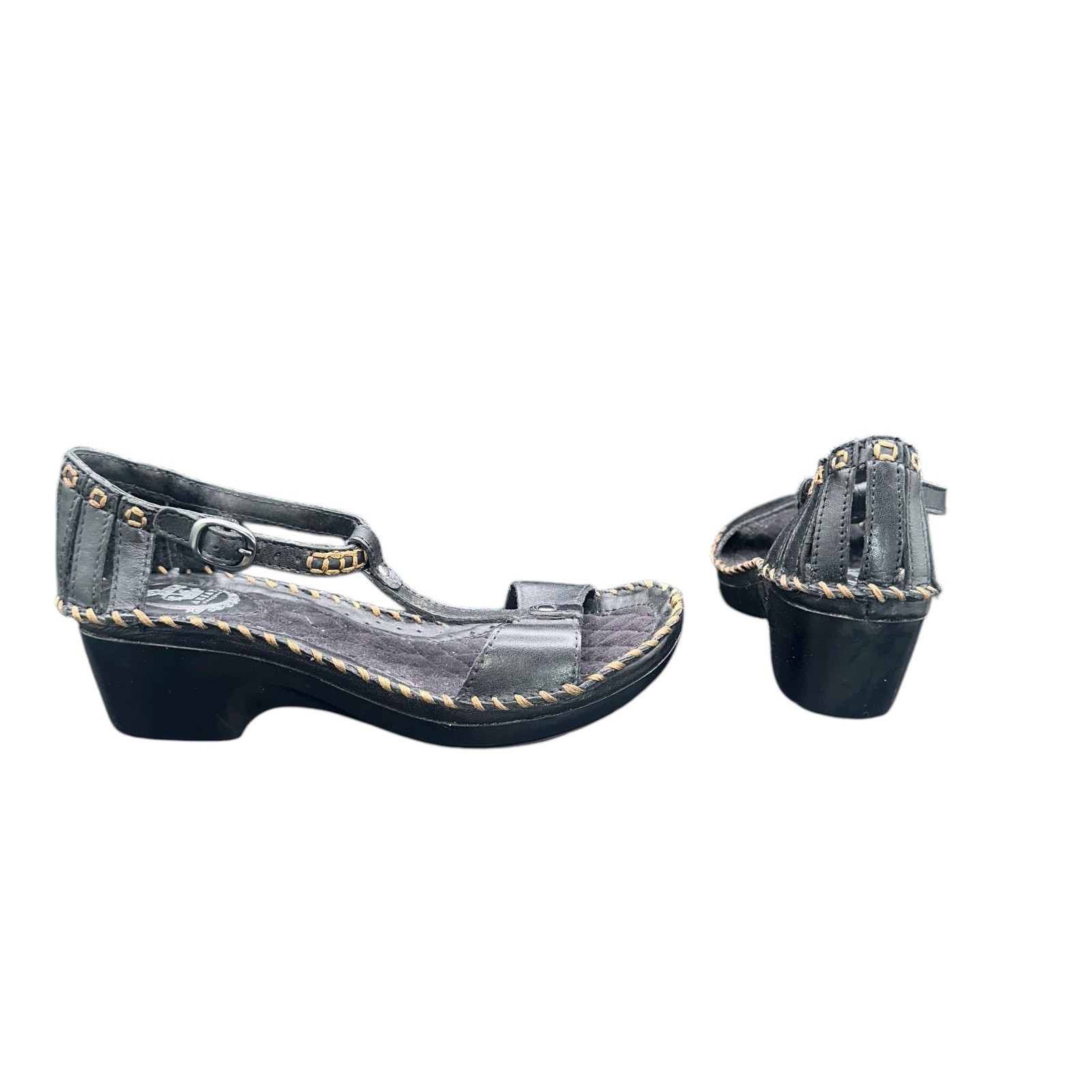 Ariat Leather Wedge Sandals 7.5 B Black Stitch Detail Comfort Slingback