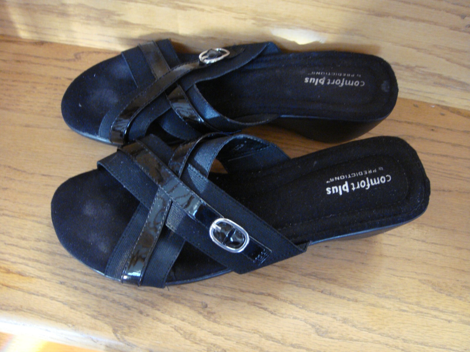 Comfort Plus by Predictions Women’s Black Wedge Slip on Sandals US Size 9 1/2