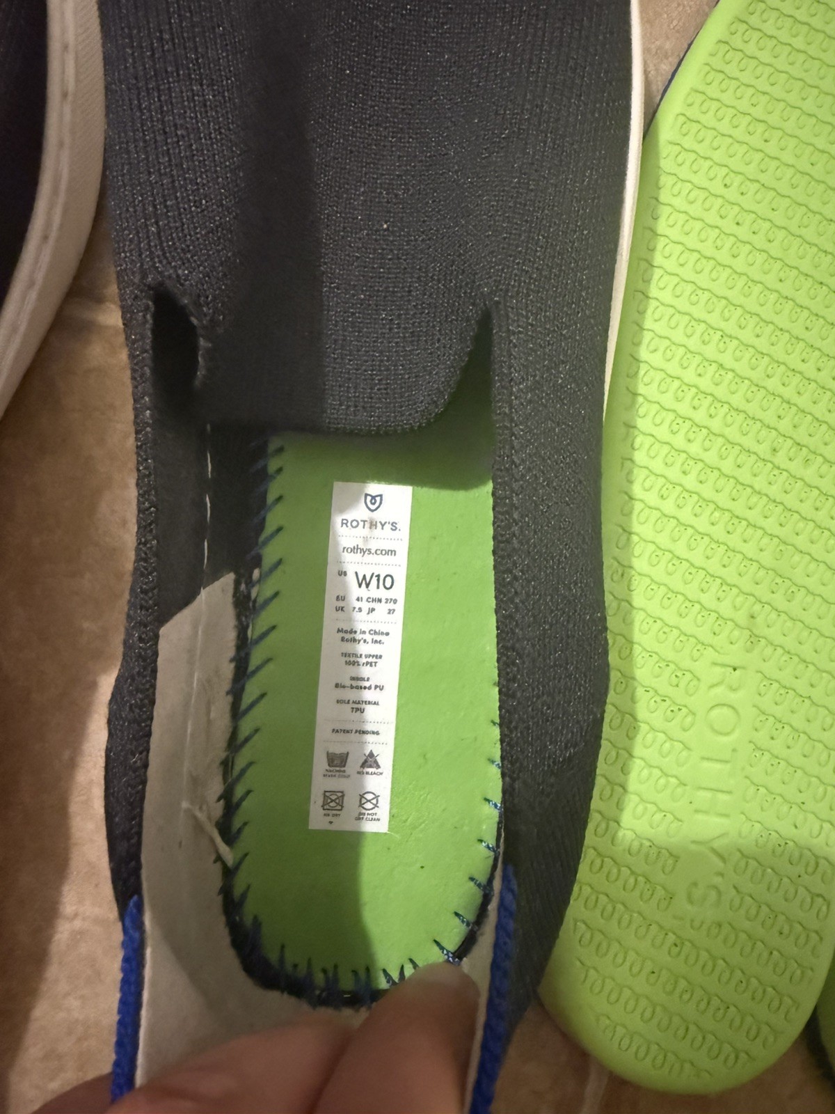 ROTHY’S Women’s Black /Blue Original Slip On Sneaker Recycled Size 10