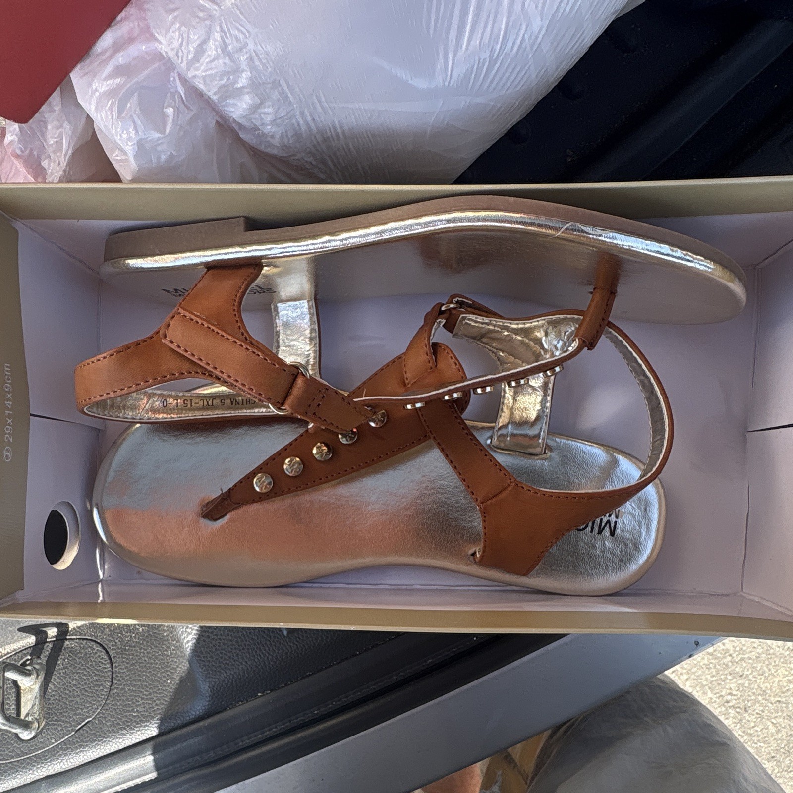 Michael Kors Women’s Leather Thong Sandals Brown/Gold Studded Ankle 5 NIB