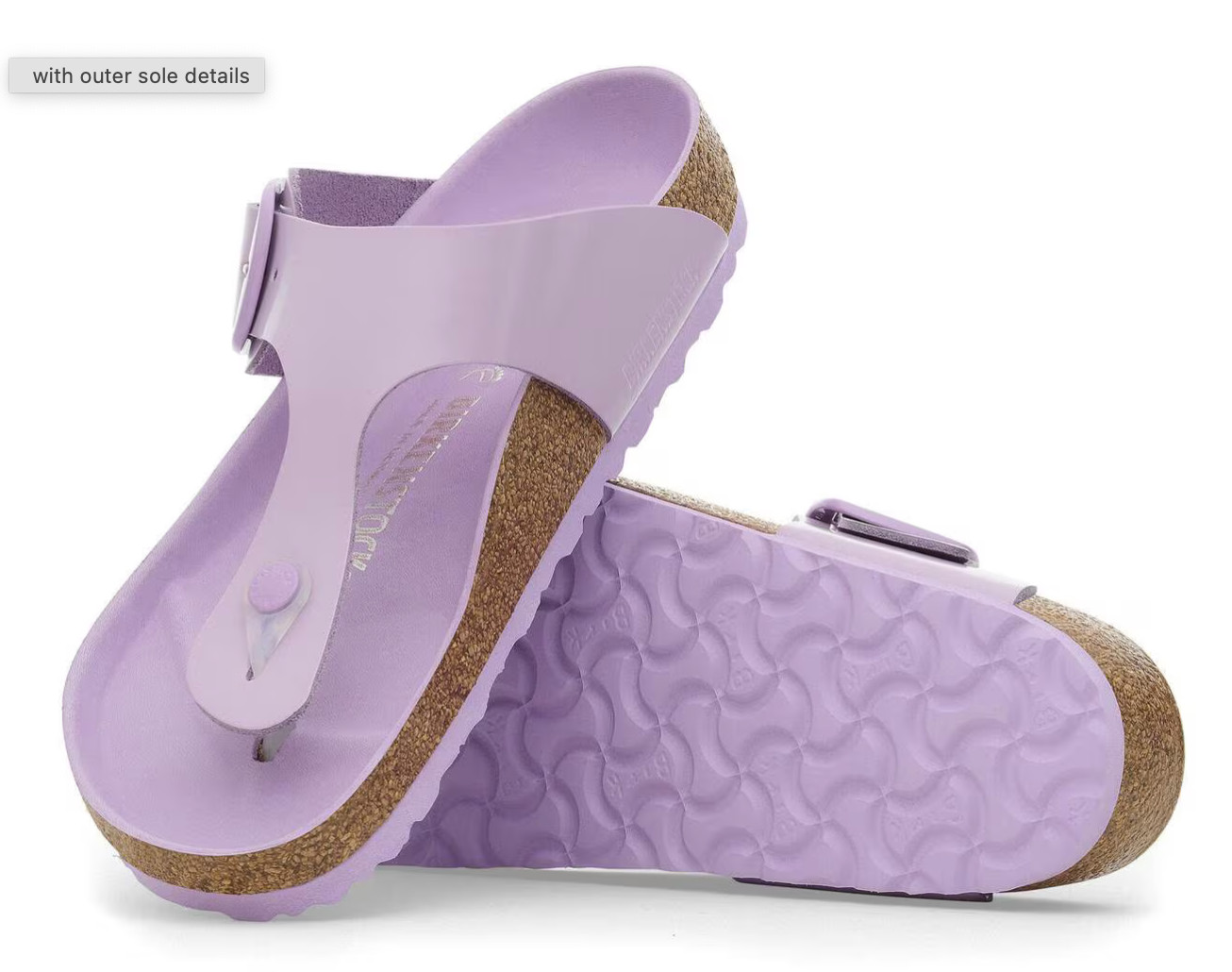 Gizeh Big Buckle Natural Leather Patent High Shine Crocus Birkenstocks – Size 40