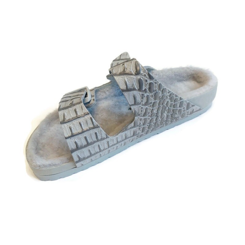 Birkenstock Arizona BS Shearling Fur Lined Sandals Womens Size 5 EU 36 Croco New