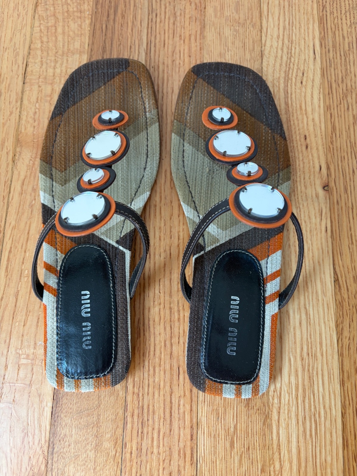 Miu Miu Spring Summer 2005 38.5 Mirrored Thong Sandals Vintage Excellent