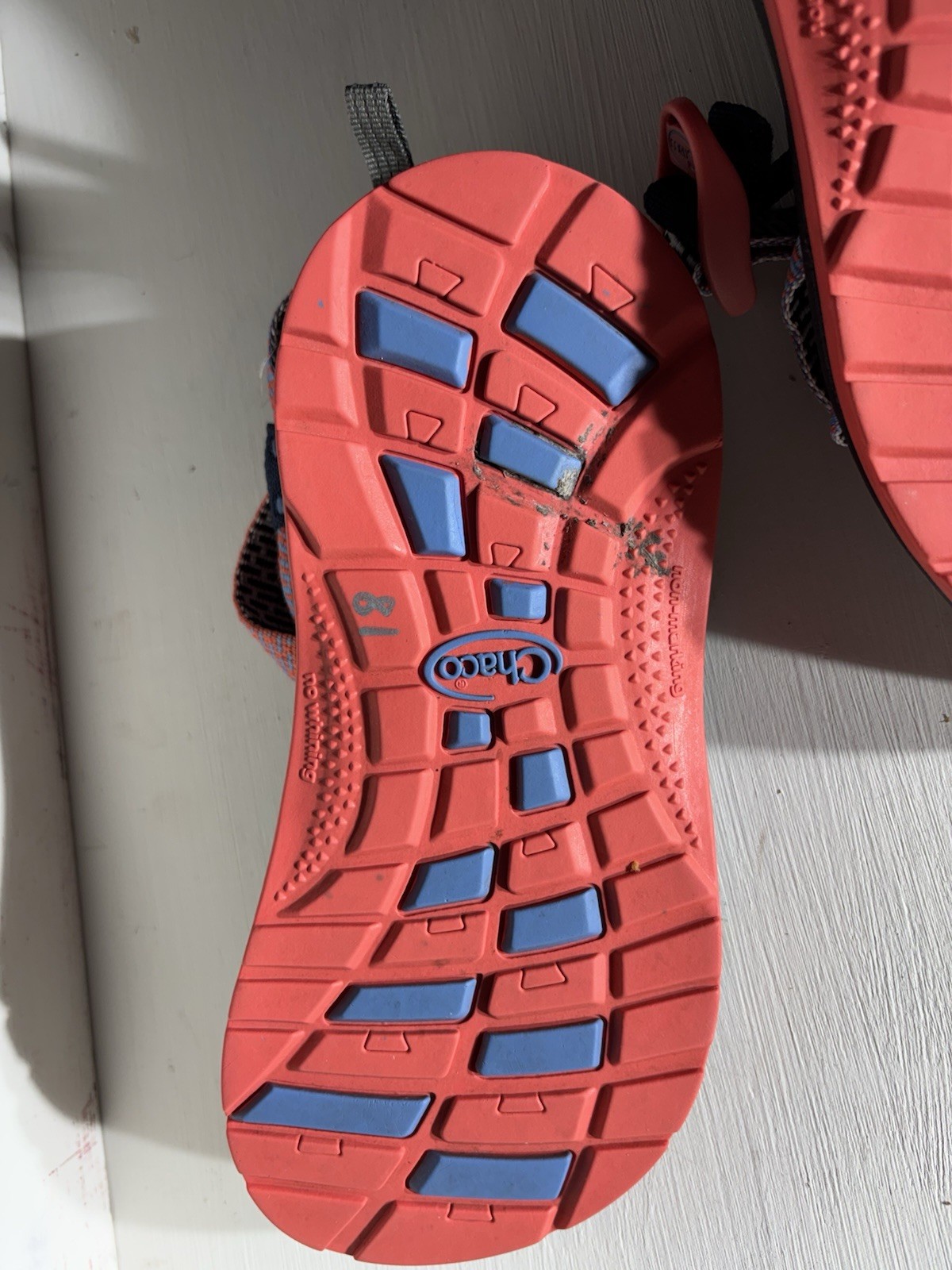 Chaco Junior Size 3 Ecothread Sandals Orange And Blue
