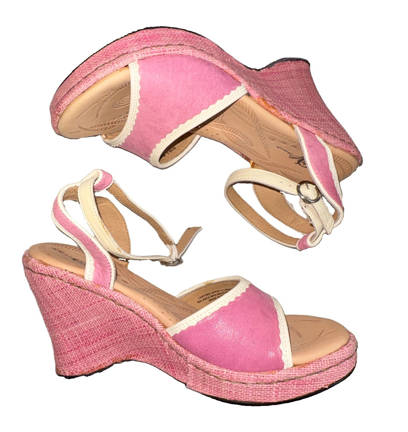 Born Women’s Leather Wedge Ankle Strap Buckle Sandals Pink 6/36