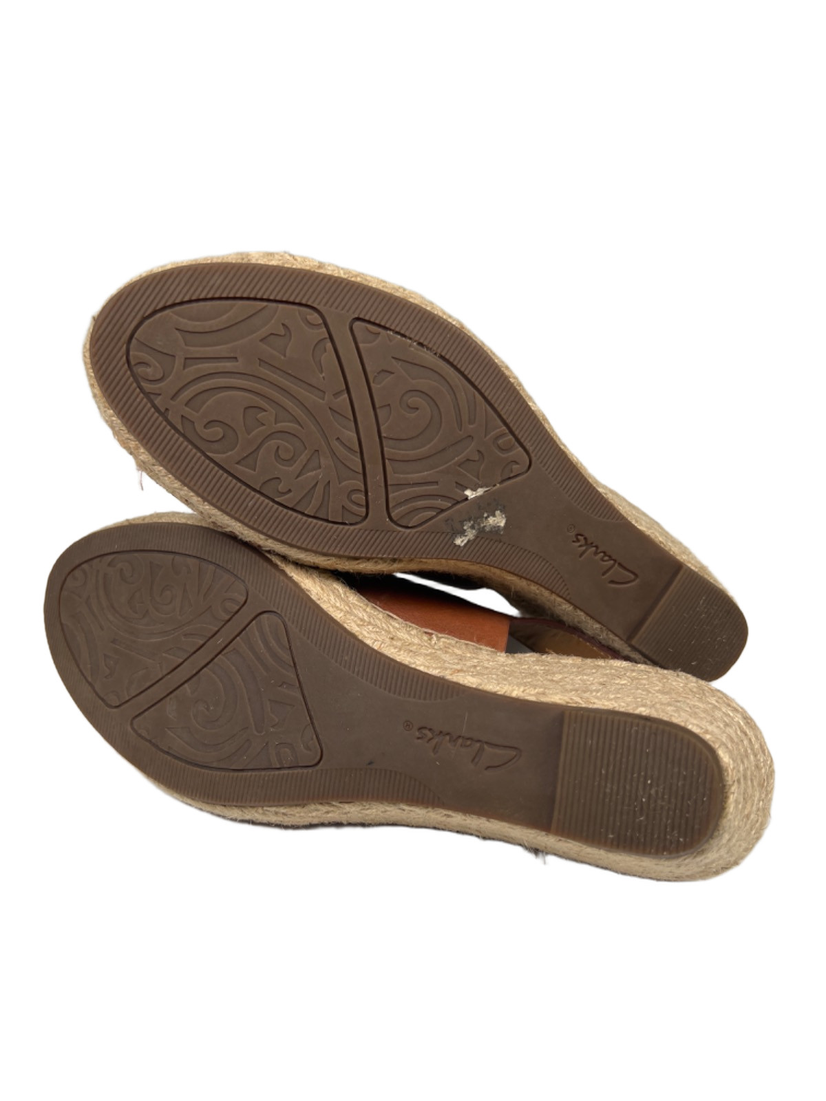 Clarks Artisan Women’s Brown Leather Espadrille Slingback Wedge Sandals – 9