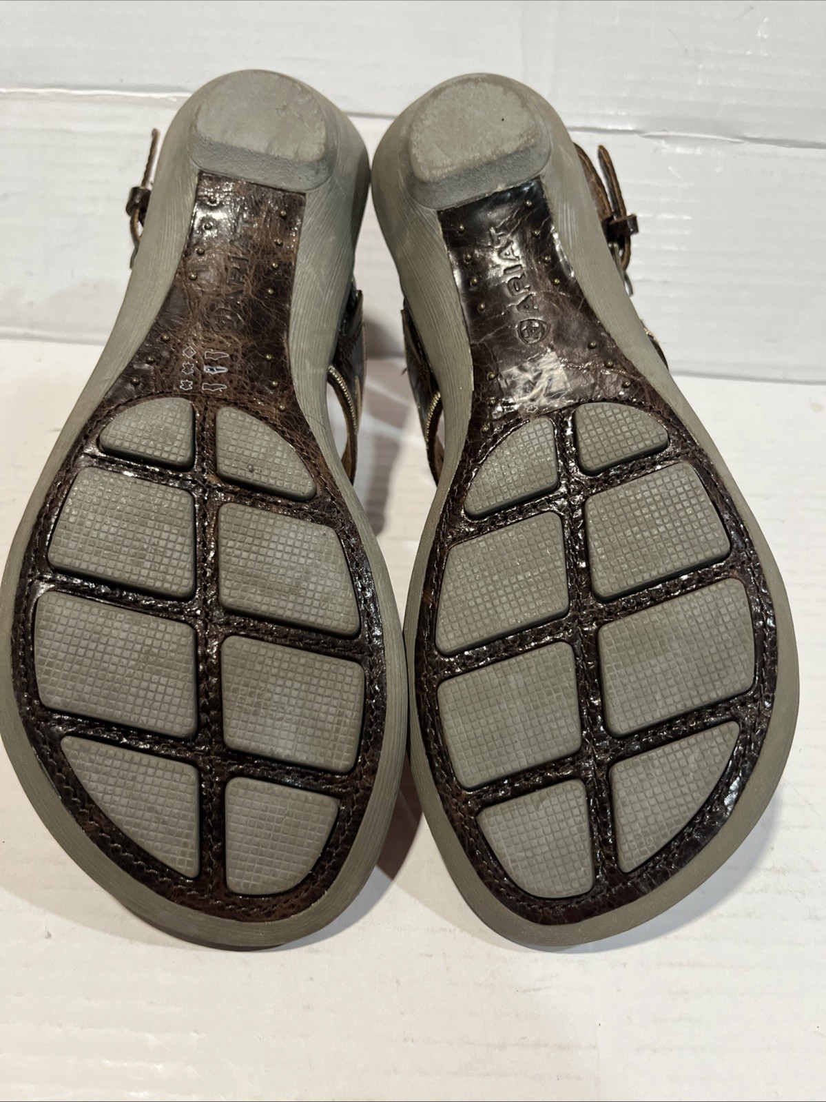 Ariat Mojave Thong Sandal Distressed Leather Cutout Embroidered Flower Brown 8.5