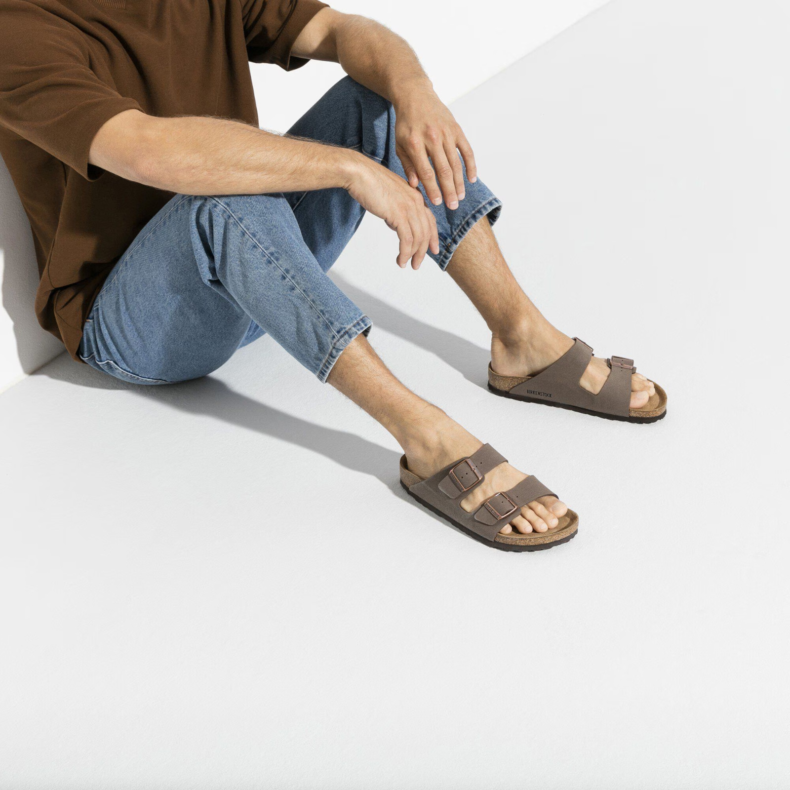 Birkenstock Arizona Soft Footbed Birkibuc Unisex Sandals -Stone Mocha Black Blue
