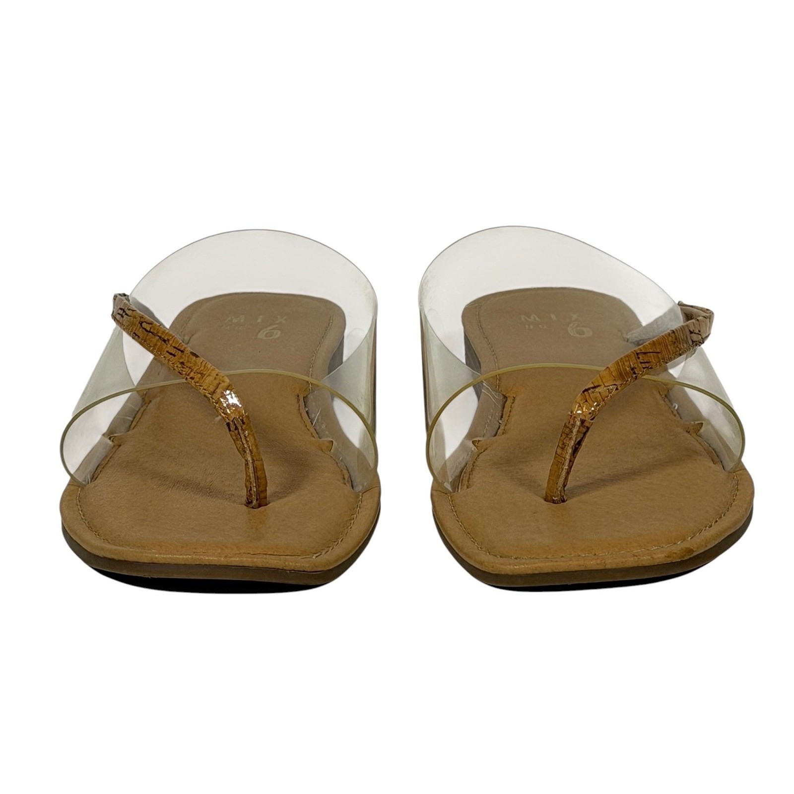 Mix No. 6 Women’s Tan Clear Cork Print Thong Square Toe Flat Sandals Size 9M