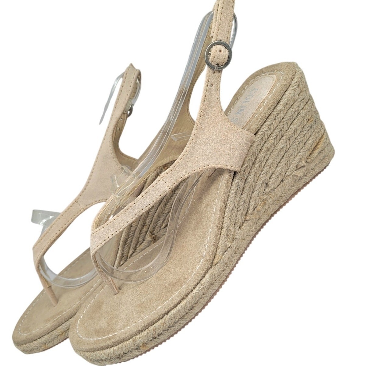 Colin Stuart Off White Slingback Espadrille Wedge Sandals Jute Rope Heel Shoes