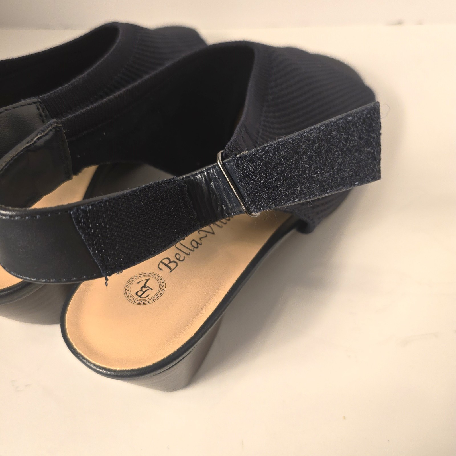 NEW Bella Vita Marin Wedge Sandals Navy Knit 11 WW Extra Wide 1.25″ Heel Box