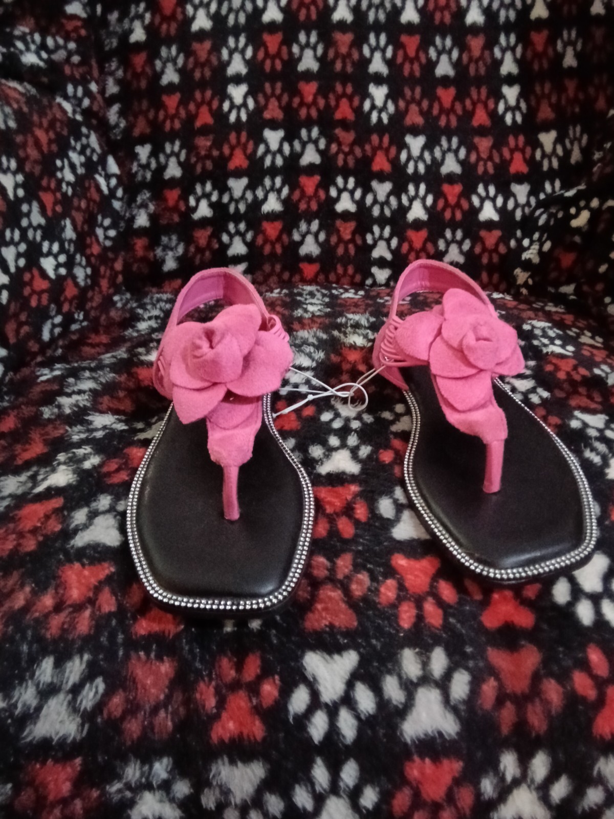 Women’s Pink/Black Thong Sandals, Bow Accent, Strappy Flat Casual Solid