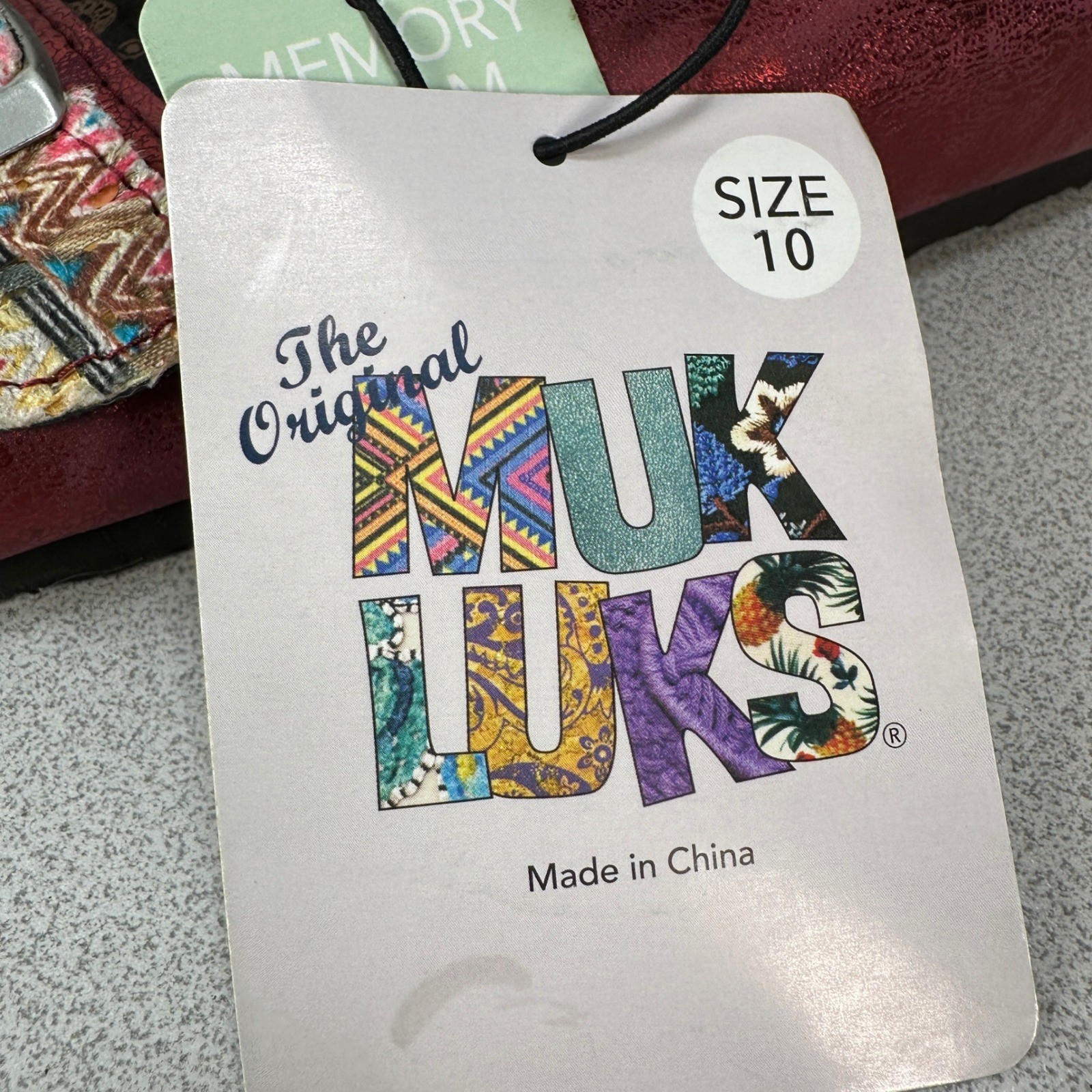 Muk Luks Women’s 10 Slide Sandals Burgundy Tapestry Adjustable Buckle SS19 8935