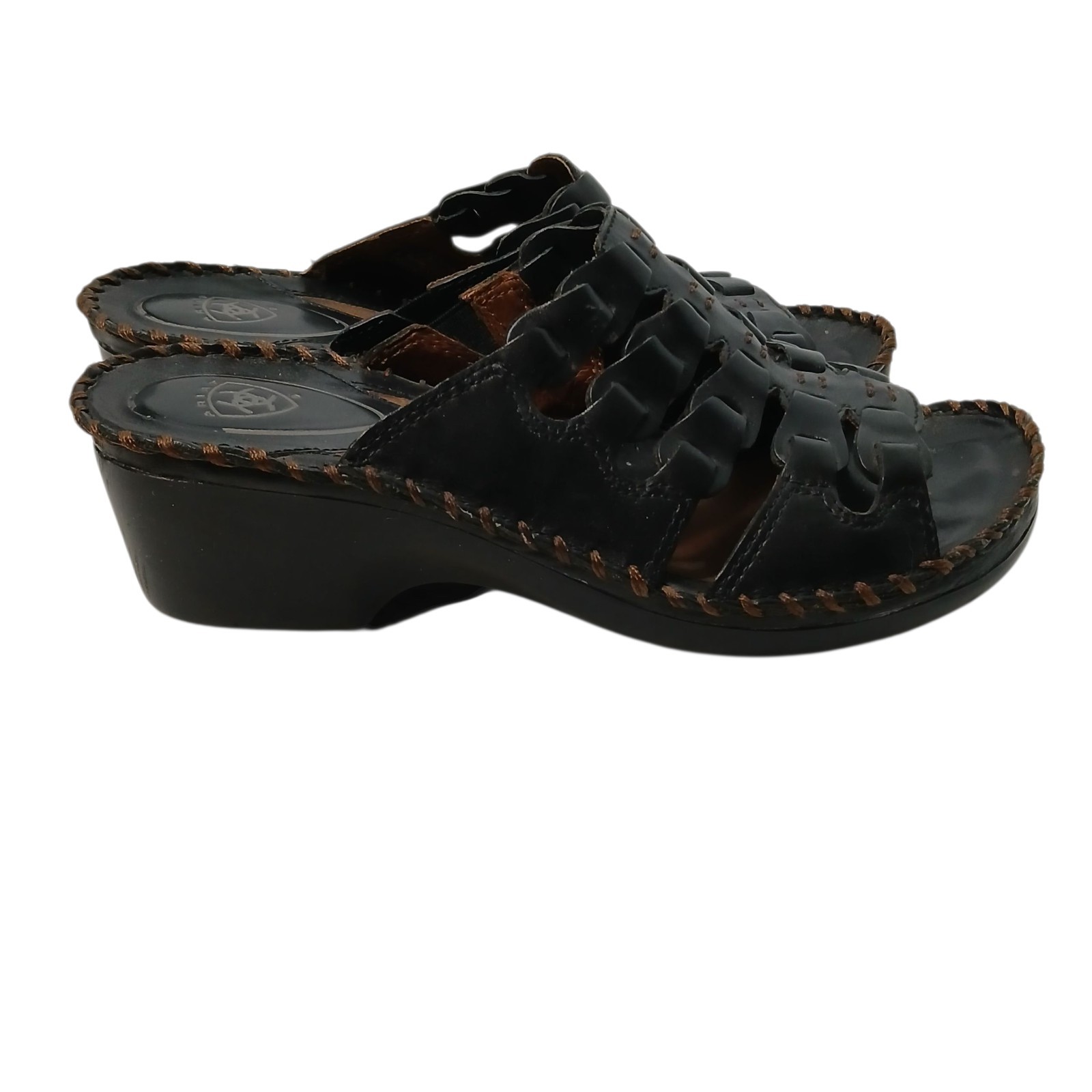 Ariat AS Leather Woven Heeled Slide Sandal 10009331 Womens Size 7B Black