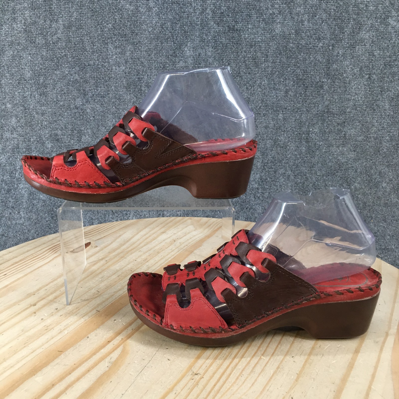 Ariat Sandals Womens 8.5 B Casual Comfort Slip On Wedge Slide Brown Red Leather
