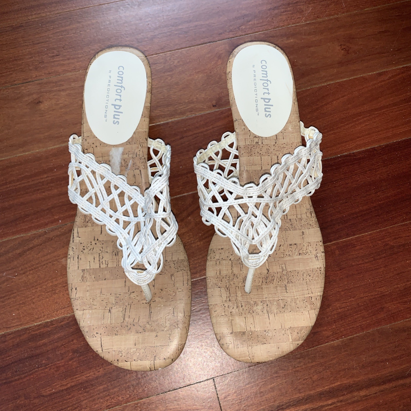 Comfort Plus by Predictions Sandals Flip Flops White Wedge Heel size 10 Women