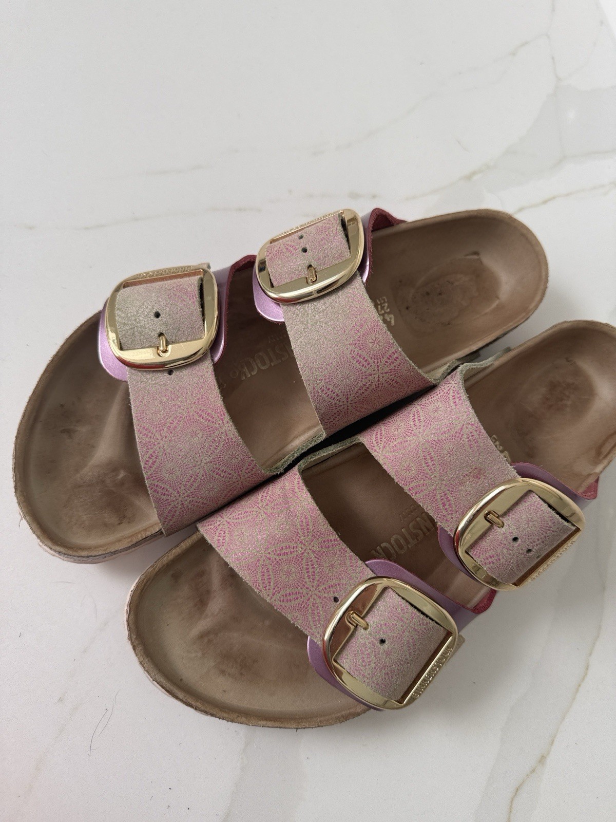 Birkenstock Arizona Leather Big Buckle Pink Ceramic With Gold Metallic 42 11 R