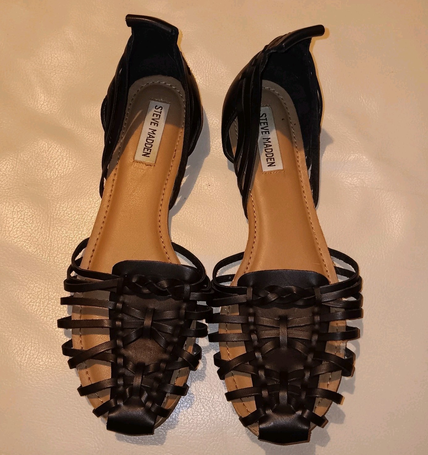 Steve Madden Black Woven Sandal Flats Spring Summer Boho Cute Classic Sz 9.5