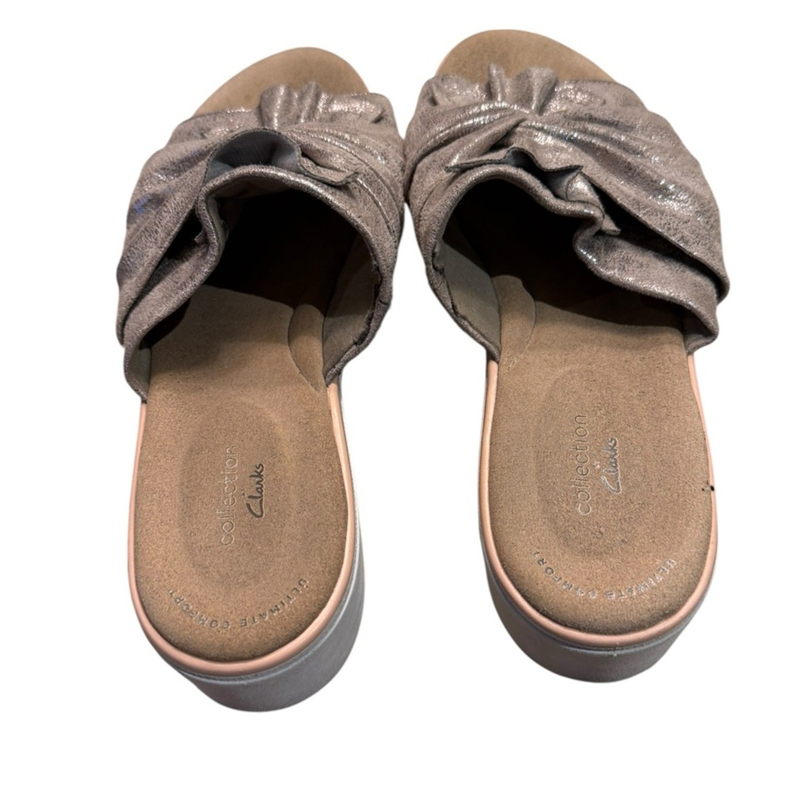 Clarks Collection Women’s Size 10 Light Bronze Metallic Slide Sandals