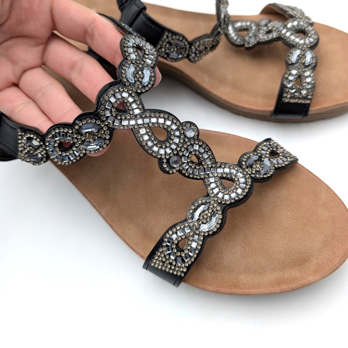Good Choice Damaris Embellished Wedge Sandals Women’s Black Size US10 EU40.5