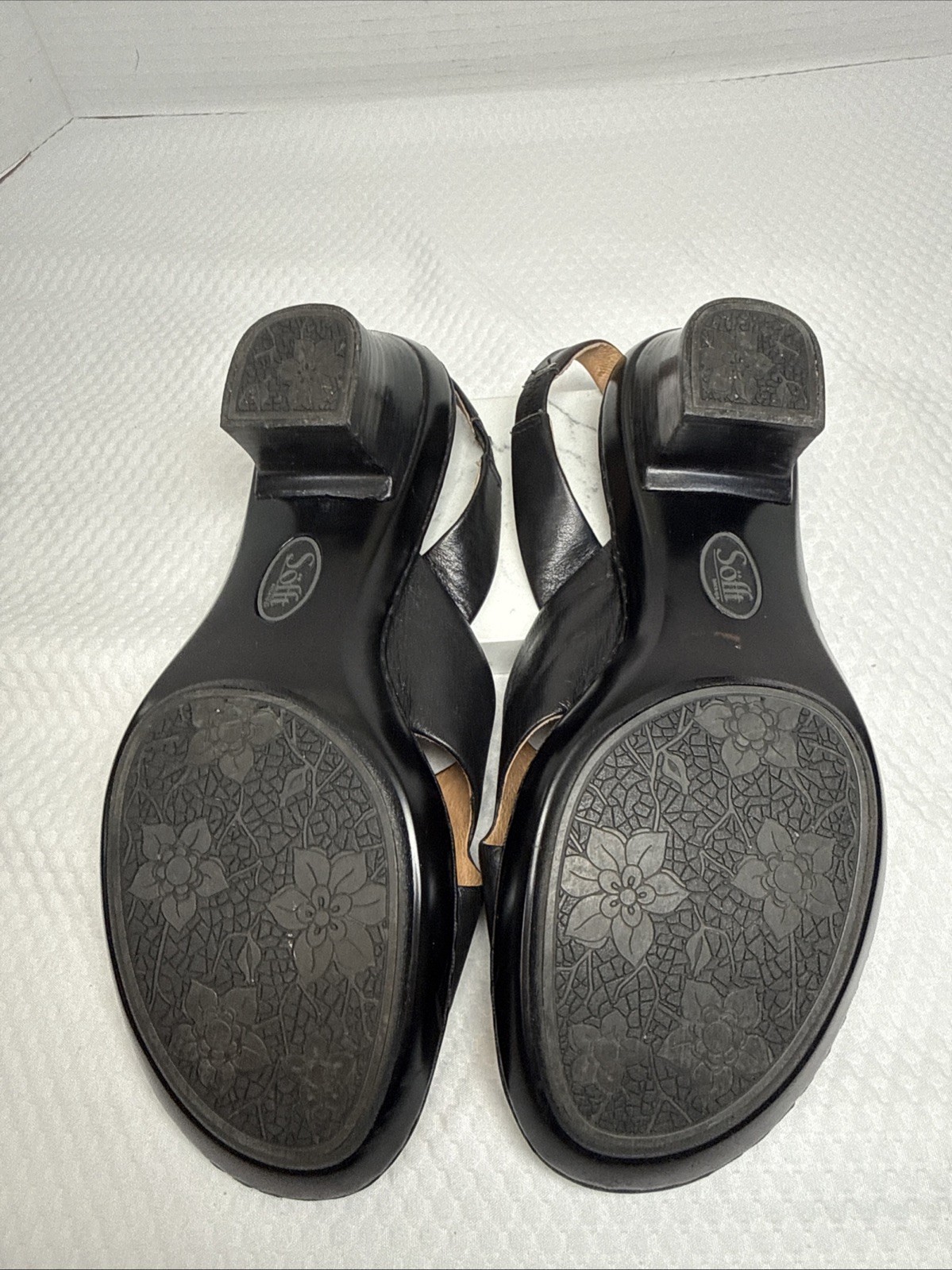Sofft Angelina Slingback Sandals 7M Black Leather 1.25″ Heel Comfort Shoes