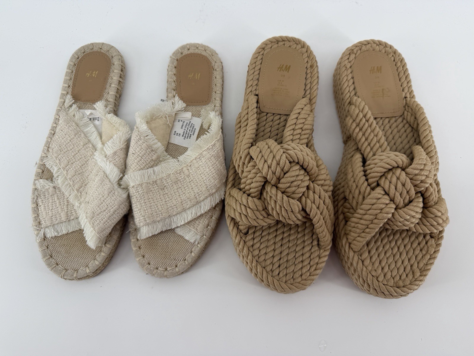 H&M Sandals Womens 8 Espadrille Slide Beige Slip On & Rope Knot Platforms Slides