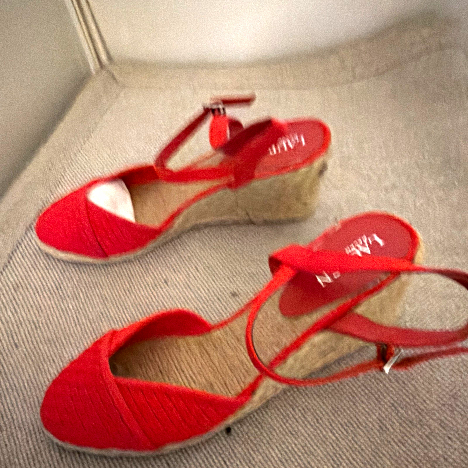 Lauren Ralph Lauren Women’s Red Espadrille Wedge Ankle Strap Sandal Sz 10
