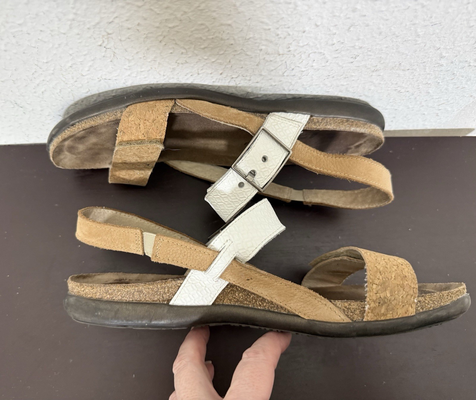 Naot Norah Cork & White Leather Sandals EU 41/ US 10-10.5 Women Comfort Leather