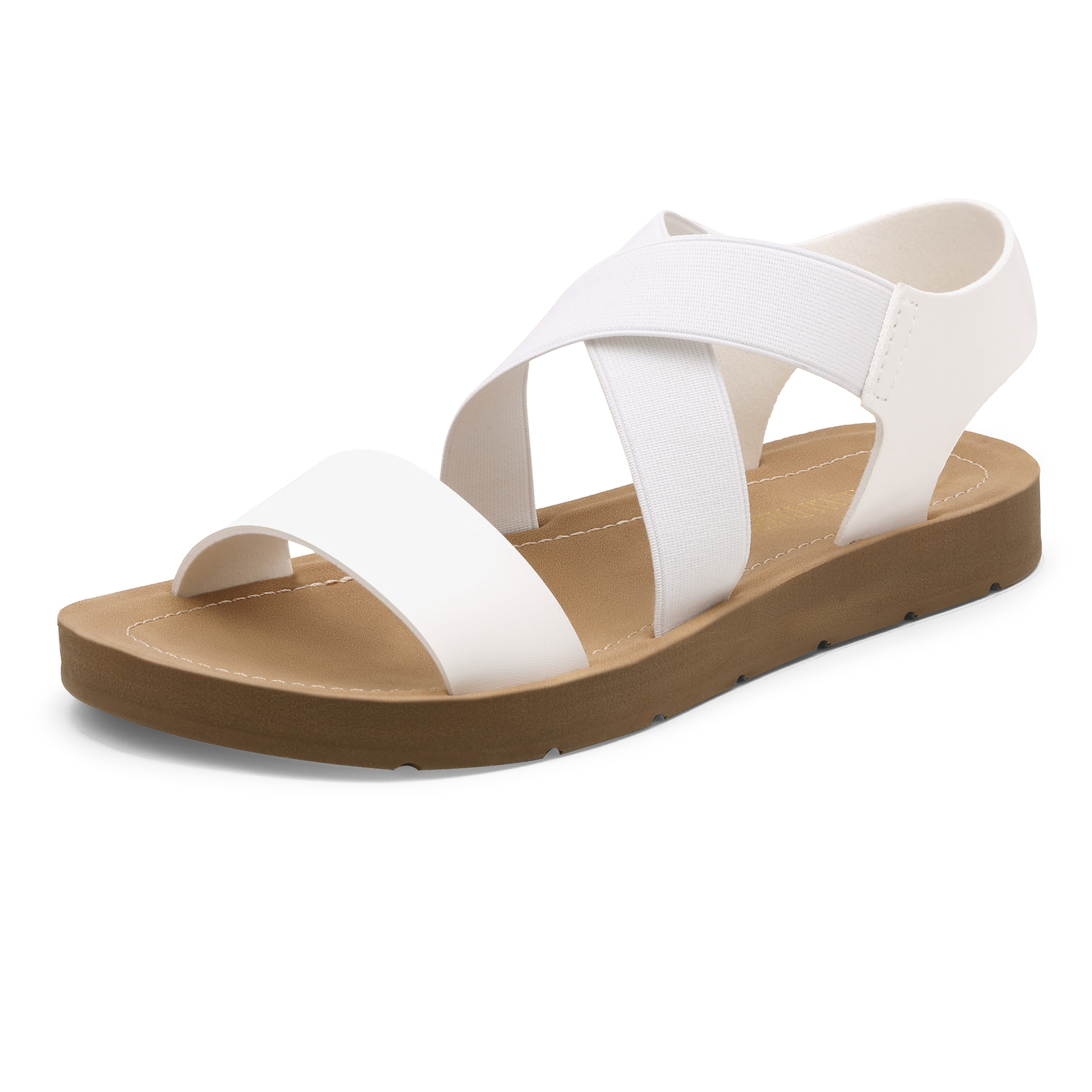 Women Elastic Ankle Strap Flat Sandals Pull On Beach Summer Casual Dress Shoes