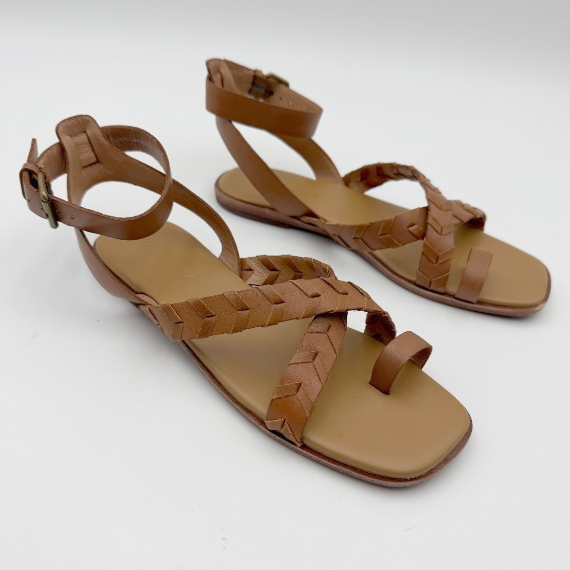 Madewell Womens Brown Leather Toe Loop Adjustable Ankle Strap Cassia Sandals 6