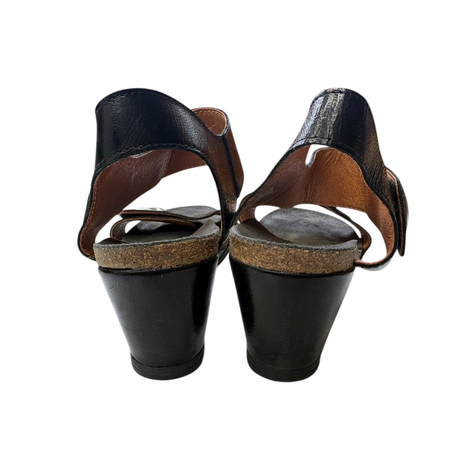 Taos Carousel Leather Wedge Sandals Black Comfort Slingback Casual Travel 40