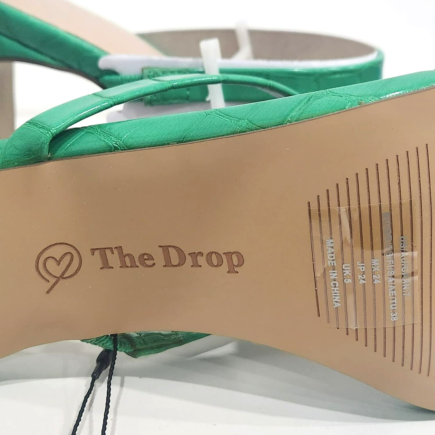 Women’s Avery Heeled Sandal by The Drop Jade Green Square Toe Strap Shoe